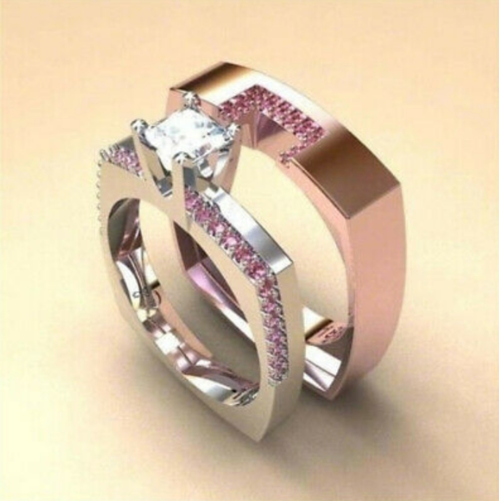 โผ๏ธ๐Old Hollywood๐2 Piece Rose Gold Ring Set๐ - Picture 2 of 5